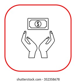 Icon of human hands holding dollar banknote