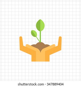 Icon of human hands holding green sprout