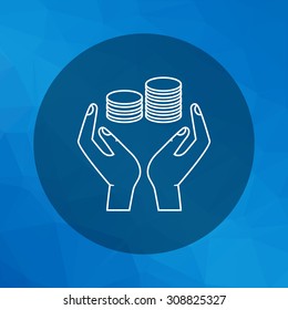 Icon of human hands holding stacks of coins