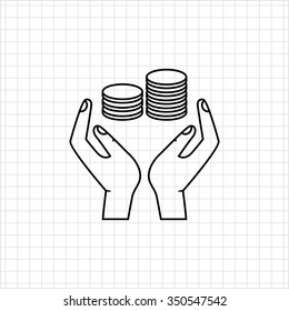 Icon of human hands holding stacks of coins