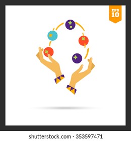 Icon of human hands juggling with balls