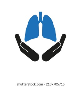 Icon of human hands protecting the lungs. Simple flat vector illustration on a white background.