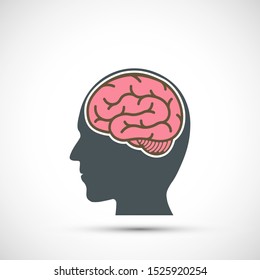 Icon human head with a brain. Isolated on a white background. Vector illustration