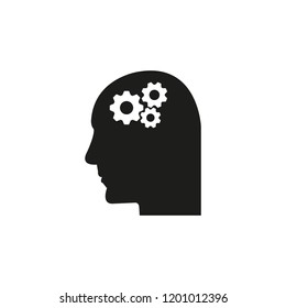 Icon of human head with gears. Simple vector illustration.