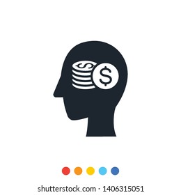 Icon human head with stack of Coin inside,Simple icon in financial business concepts. 