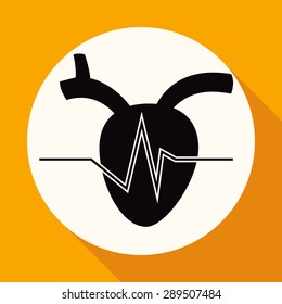 Icon human heart on white circle with a long shadow