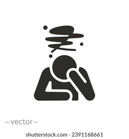 icon of human holding his head with his hand, man depressed, feeling sad, flat symbol on white background - vector illustration