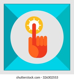 Icon of human index finger with glowing tip pointing upwards