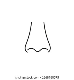 Icono de nariz humana con fosas nasales en la cara completa. Vector de órganos humeantes aislado en fondo blanco.