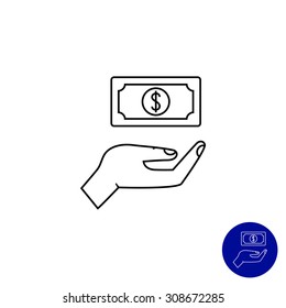 Icon of human palm holding dollar banknote