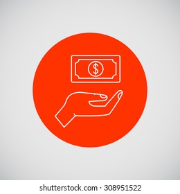 Icon of human palm holding dollar banknote