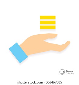 Icon of human palm holding stacks of coins