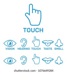 Icon human senses: vision, smell, hearing, touch, taste. Icons s