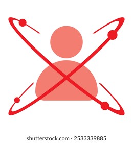 Icon. A human silhouette. Surrounded by atoms. Simple illustration for social media. Anonymous user.