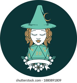 icon of human witch with natural twenty dice roll