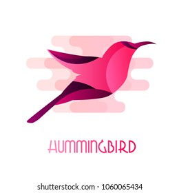 Icon with Hummingbird in flat design on white background. Vector.