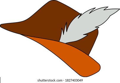 Icon Of Hunter Hat With Feather. Editable Outline With Color Fill Design. Vector Illustration.