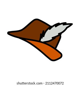 Icon Of Hunter Hat With Feather. Editable Bold Outline With Color Fill Design. Vector Illustration.