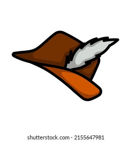 Icon Of Hunter Hat With Feather. Editable Bold Outline With Color Fill Design. Vector Illustration.
