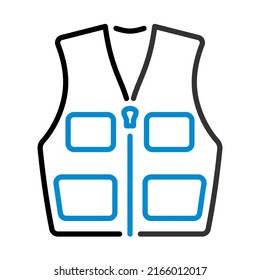 Symbol der Jägerweste. Bearbeitbare, fette Rahmenlinie mit Farbfülldesign. Vektorgrafik.