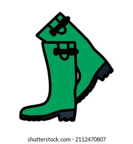 Icon Of Hunter's Rubber Boots. Editable Bold Outline With Color Fill Design. Vector Illustration.