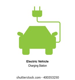 Icon of a hybrid car that runs on electricity. Recharge and clean energy. 