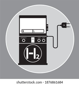 Icon of hydrogen fuel station with deuterium formula, cable and plug.