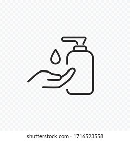 Icon of hygiene procedure, disease prevention. Vector sanitizer and antiseptic alcohol gel symbol. Healthcare wash hands with soap, antibacterial icon.