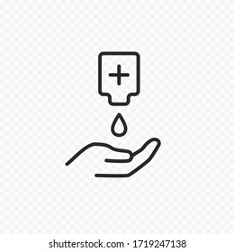 Icon of hygiene procedure, disease prevention. Vector sanitizer and antiseptic alcohol gel symbol. Healthcare wash hands with soap, antibacterial icon.