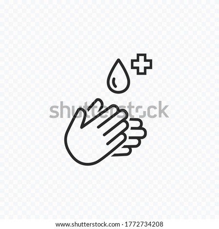 Icon of hygiene procedure, disease prevention. Vector sanitizer and antiseptic alcohol gel symbol. Healthcare wash hands with soap, antibacterial sign