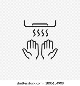 Symbol des Hygieneverfahrens. Vektorhandtrockensymbol. Trockene Hände mit Fön-Schild verarbeiten
