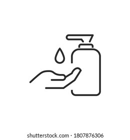 Icon of hygiene procedure. Vector sanitizer and antiseptic alcohol gel symbol. Healthcare wash hands with soap, antibacterial icon.
