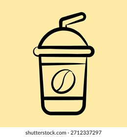Icon ice coffee. Coffee shop elements. Icon in hand drawn style.