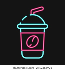 Icon ice coffee. Coffee shop elements. Icon in neon style.