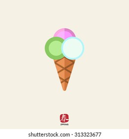 Icon of ice cream balls in waffle cone