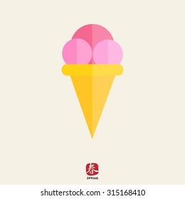 Icon of ice cream balls in waffle cone