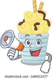 An icon of ice cream banana rolls holding a megaphone