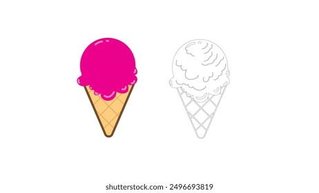 icon ice cream Colorful and Line Art Ice Cream Cones, suitabel for coloring book for kids