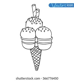 Icon of ice cream with cone, vector illustration.