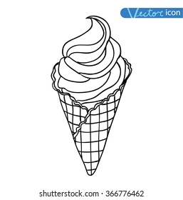 Icon of ice cream with cone, vector illustration.