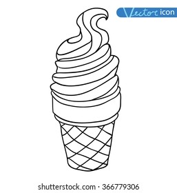 Icon of ice cream with cone, vector illustration.