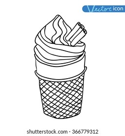 Icon of ice cream with cone, vector illustration.