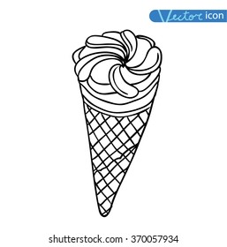Icon of ice cream with cone, vector illustration.