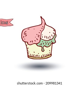 Icon of ice cream with cone,isolated vector illustration.