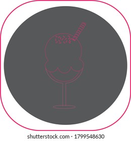 icon of ice cream or ice cream cup with chocolate chips and cookies with pink lines. gray and white background