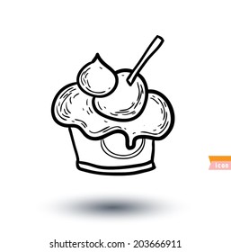 Icon of ice cream with cup, vector illustration.