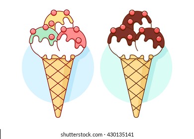 Icon ice cream different pastel color in line graphic. Design ice cream and popsicle for ice cream shop. Vector illustration