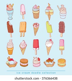 Icon of ice cream doodle set, vector illustration.