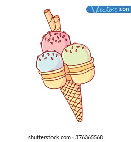 Icon of ice cream, vector illustration.