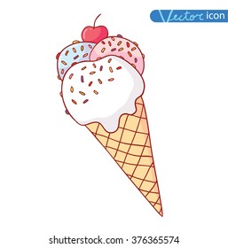 Icon of ice cream, vector illustration.